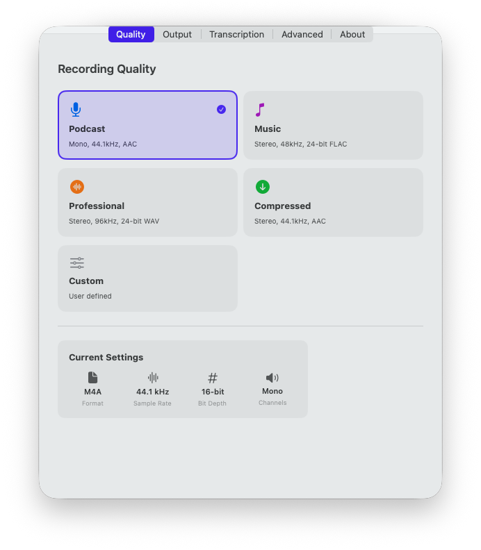 easyRec - Preset qualità